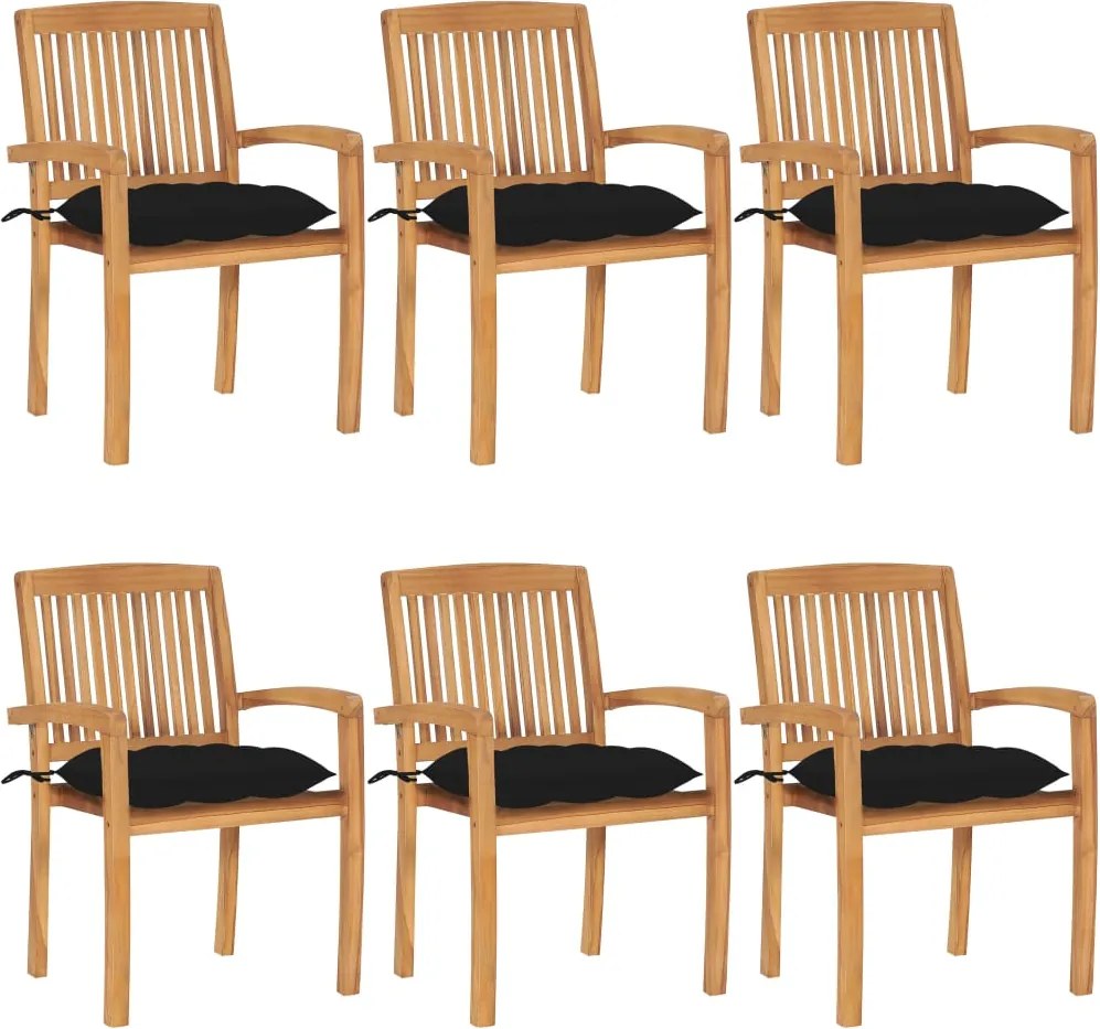 vidaXL Scaune grădină stivuibile cu perne, 6 buc, lemn masiv tec