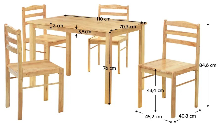 Set de sufragerie 1+4, lemn masiv, natural, LOAK