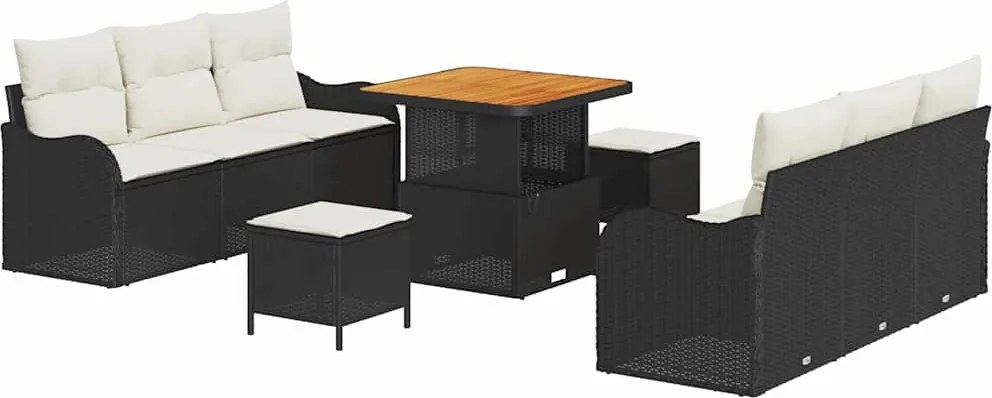 vidaXL Set de canapele pentru grădină cu pernă 9 pcs Negru și Crem