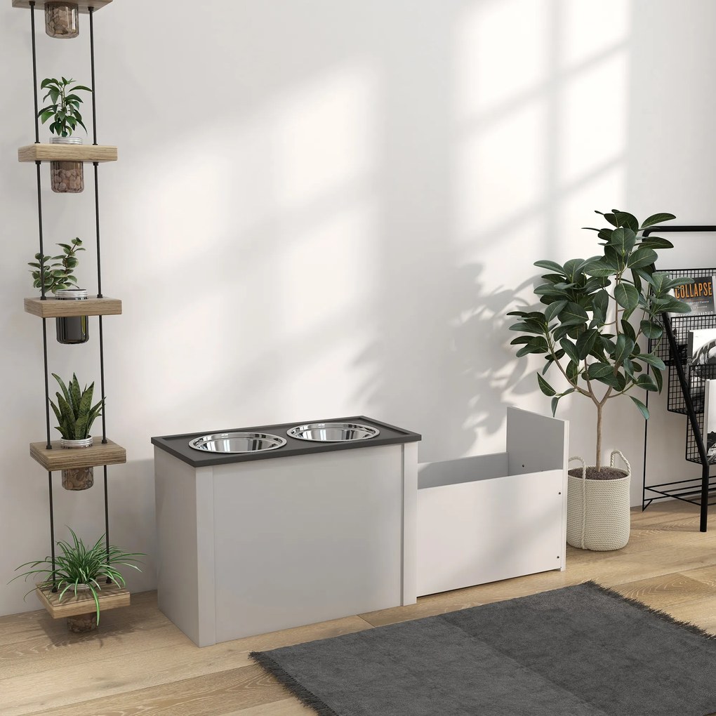 PawHut Bol inalt pentru caini cu 2 boluri din otel inoxidabil detasabile, dim. 60L x 30l x 42H cm | Aosom Romania