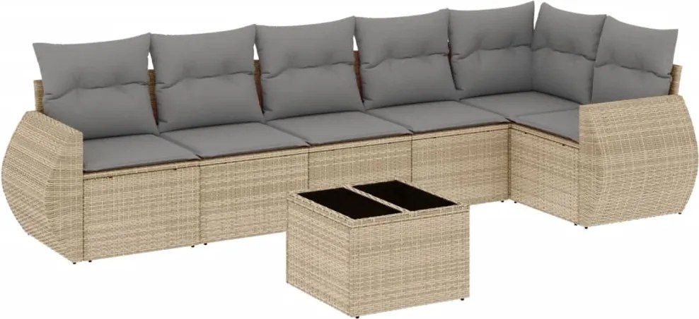 vidaXL Set canapele de grădină, 7 piese, cu perne, bej, poliratan