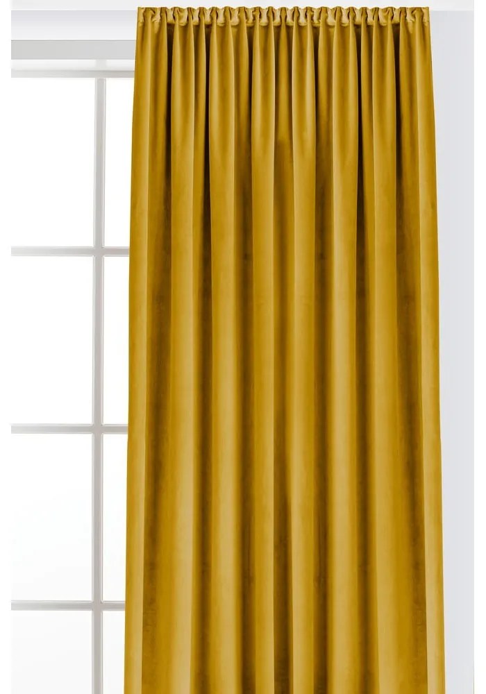 Draperie galben-muștar dimout (semi-opacă) din catifea 140x250 cm Velto – Filumi