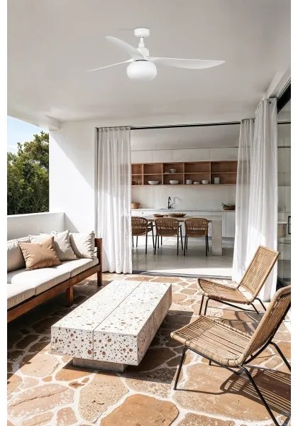 FARO 34363WT-11L Ventilator de tavan OUTWOOD L 1xE27/15W/230V alb, diam. 150 cm, WT, IP44 + telecomandă