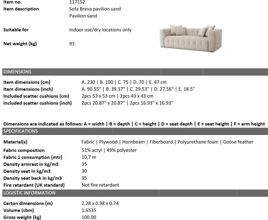 Canapea moderna design LUX Breva, Pavilion sand