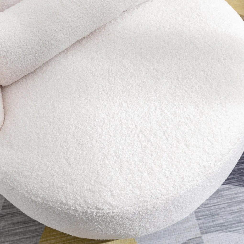 Scaun Birou Girevol din Pluș Teddy cu Pernă Lombară, Bază Metalică Rotativă la 360°, Capacitate 100 kg, 65x70x73 cm, Alb
