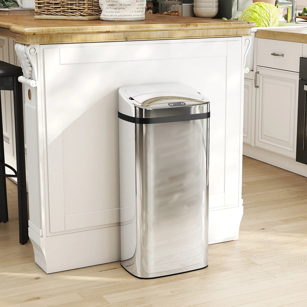 HOMCOM Cos de gunoi cu senzor 50L inox elegant | Aosom Romania