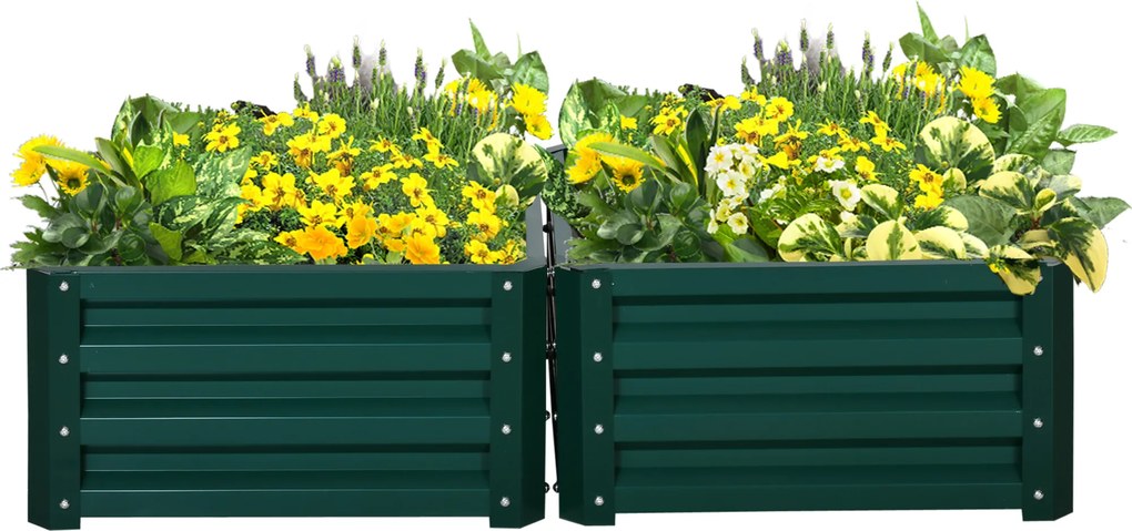 Outsunny Set de 2 jardiniere înălțate, pătrat pentru grădină pentru legume, flori, oțel galvanizat 60 x 60 x 30,5 cm, verde | Aosom Romania