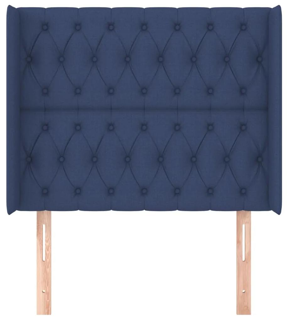 Tablie de pat cu aripioare, albastru, 103x16x118 128 cm, textil 1, Albastru, 103 x 16 x 118 128 cm