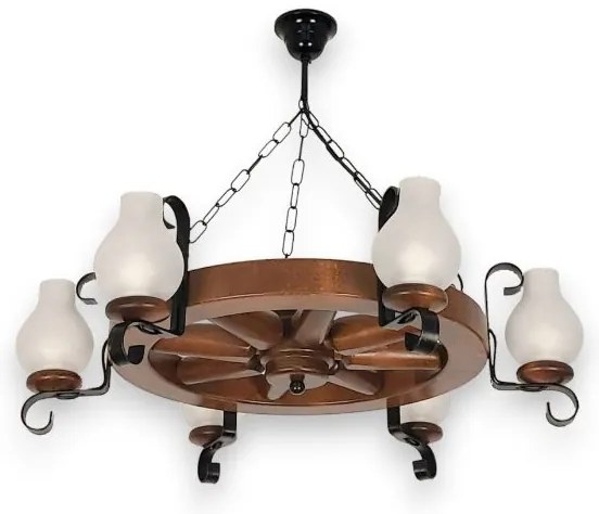 Brilagi - Candelabru cu lanț ROATA, 6 x E14/40W/230V, Ø 70 cm, fag/nuc