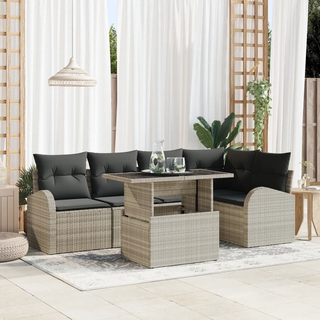 vidaXL Set de canapele de grădină 6 piese cu perne gri deschis din poly rattan