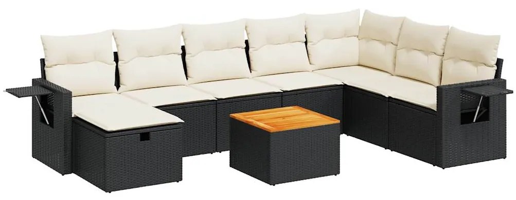 3325829 vidaXL Set mobilier de grădină cu perne, 9 piese, negru, poliratan