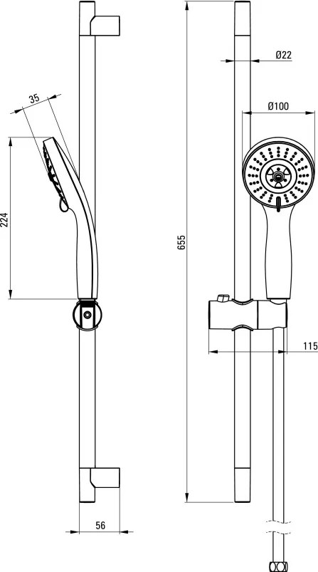 FLOKS Set de duș, 3-funcții, cu bară glisantă NGF_051K