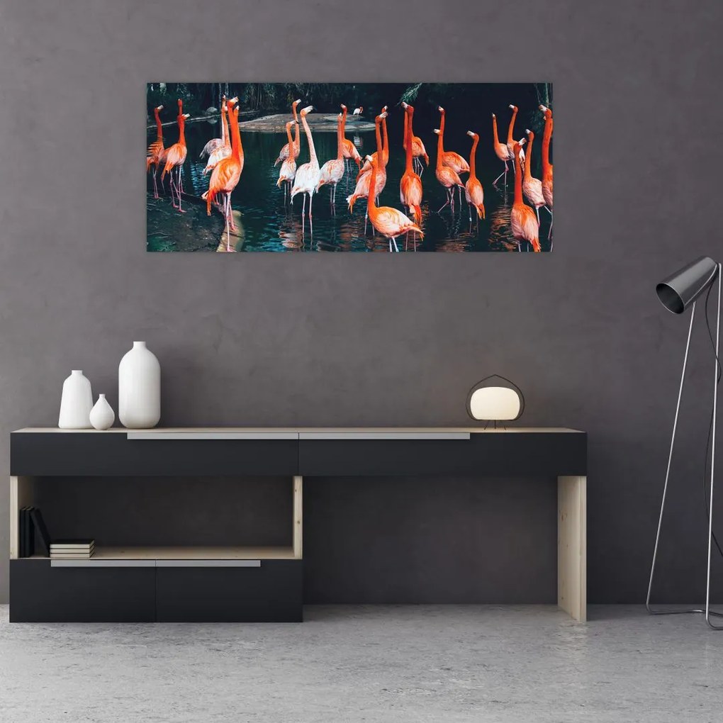 Tablou - turmă de flamingo (120x50 cm), în 40 de alte dimensiuni noi