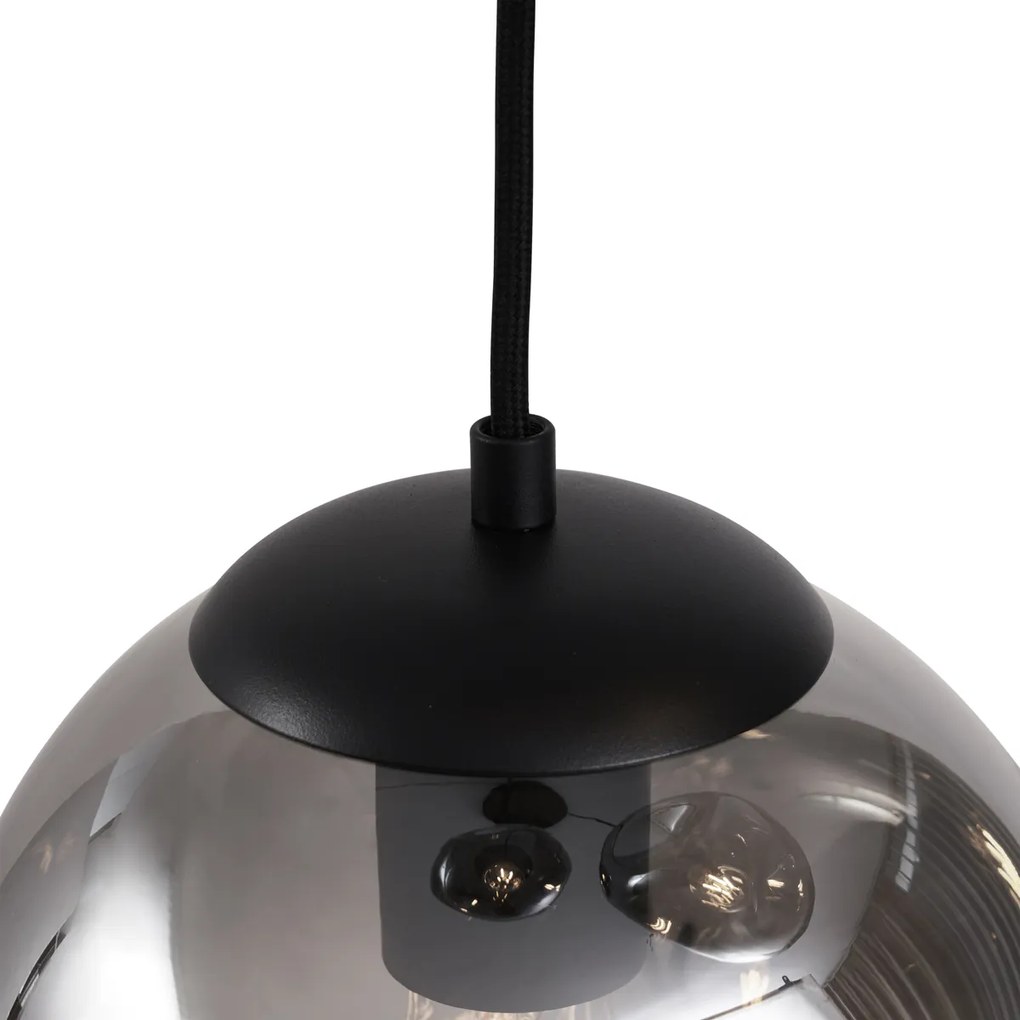 Lampă suspendată Art Deco neagră cu sticlă fumurie cu 3 lumini - Douglass