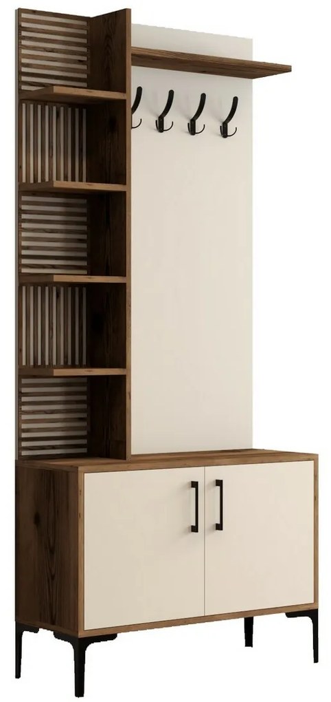 Cuier cu dulap pentru pantofi și rafturi ViyanaWalnut and Cream