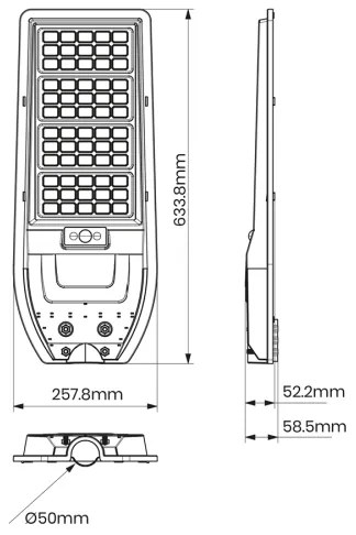 Lampă stradală solară LED VIA 150W, 15000 mAh, 6000K, IP65 + DO