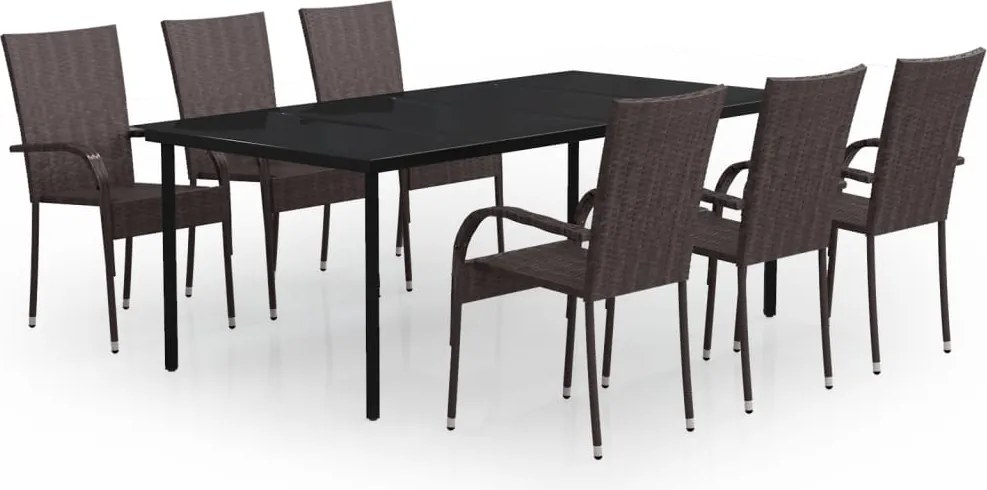 vidaXL Set mobilier de grădină, 7 piese, maro și negru