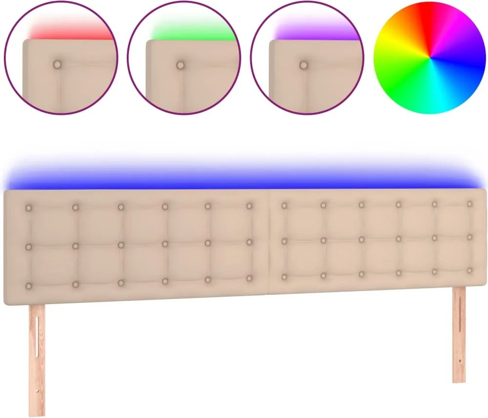 vidaXL Tăblie de pat cu LED cappuccino 200x5x78/88 cm piele ecologică