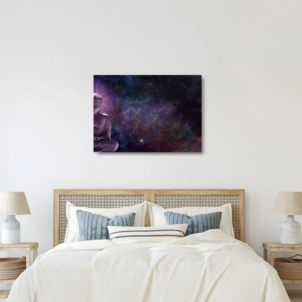 Tablou pe sticlă - Buddha cu florile vieții (70x50 cm)
