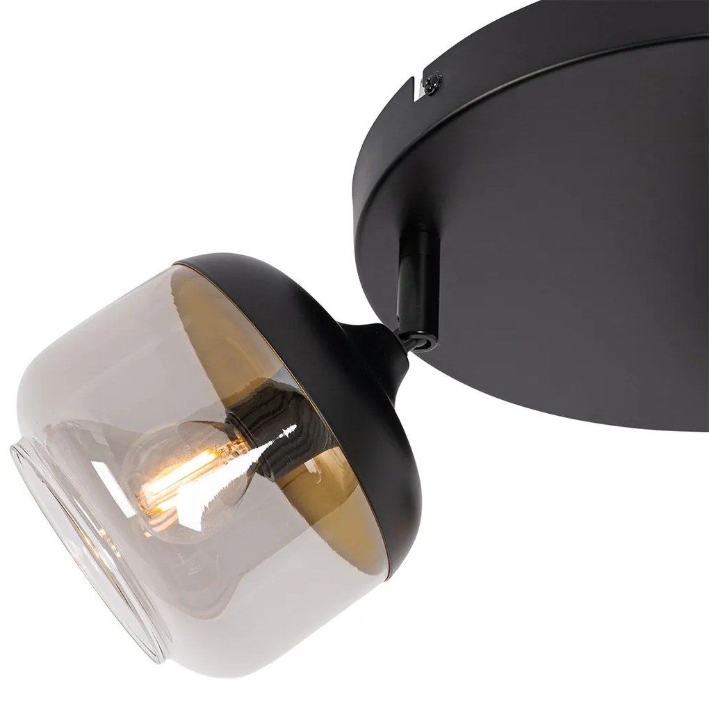 Spotlight de design negru cu auriu și sticlă fumurie 3 lumini rotund - Kyan