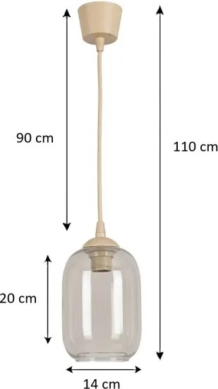 Brilagi - Lustră LED pe cablu R GLASS 1xE27/60W/230V Ø 14 cm bej/gri fumuriu