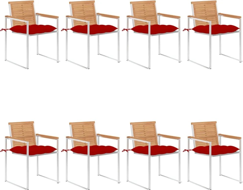 vidaXL Scaune de grădină cu perne, 8 buc., lemn masiv de tec