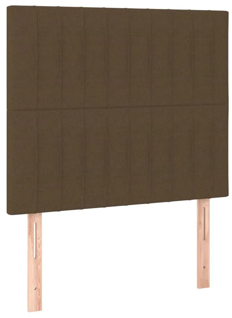 Pat box spring cu saltea, maro inchis, 90x200 cm, textil Maro inchis, 90 x 200 cm, Benzi verticale