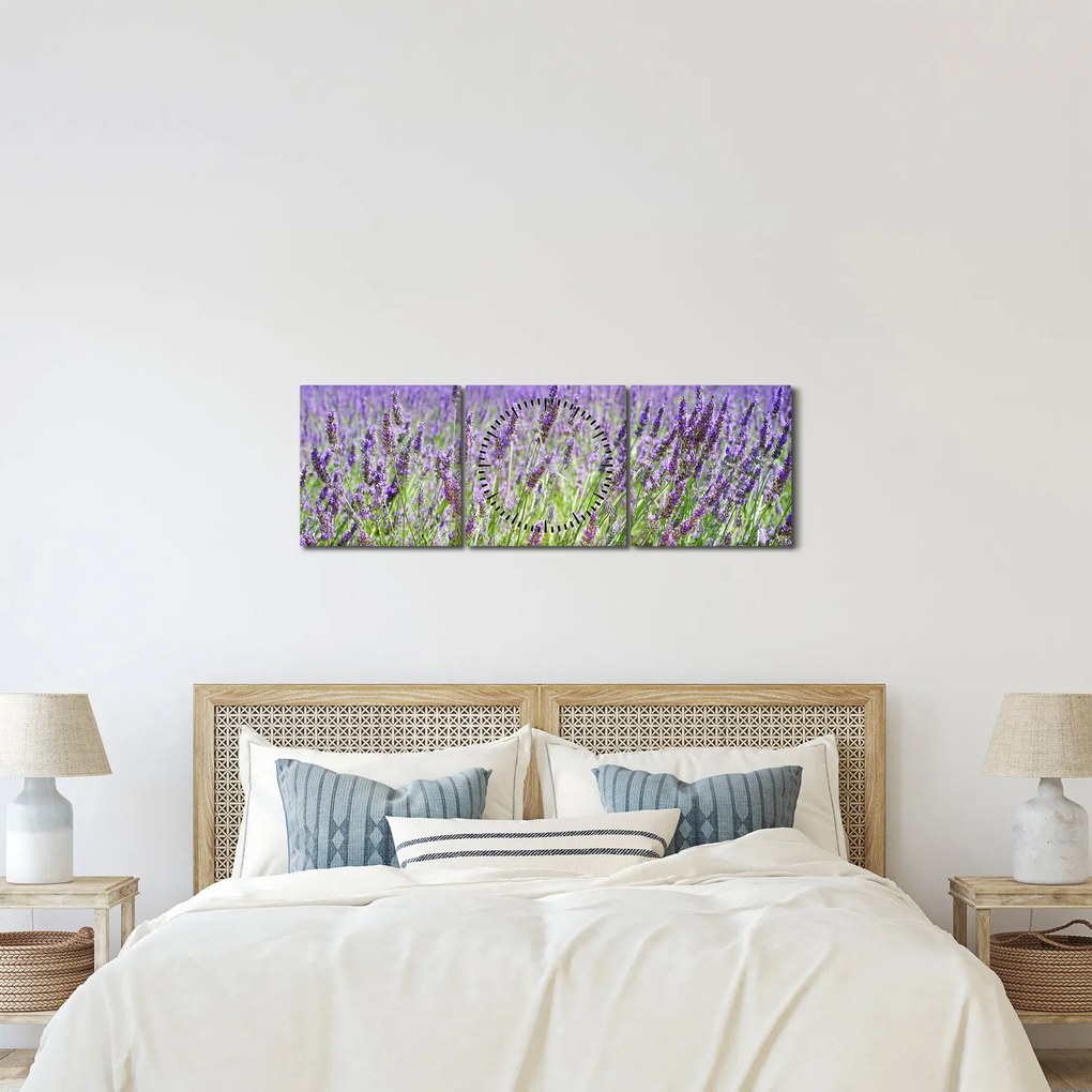 Tablou - Lavandă în câmp (cu ceas) (90x30 cm)