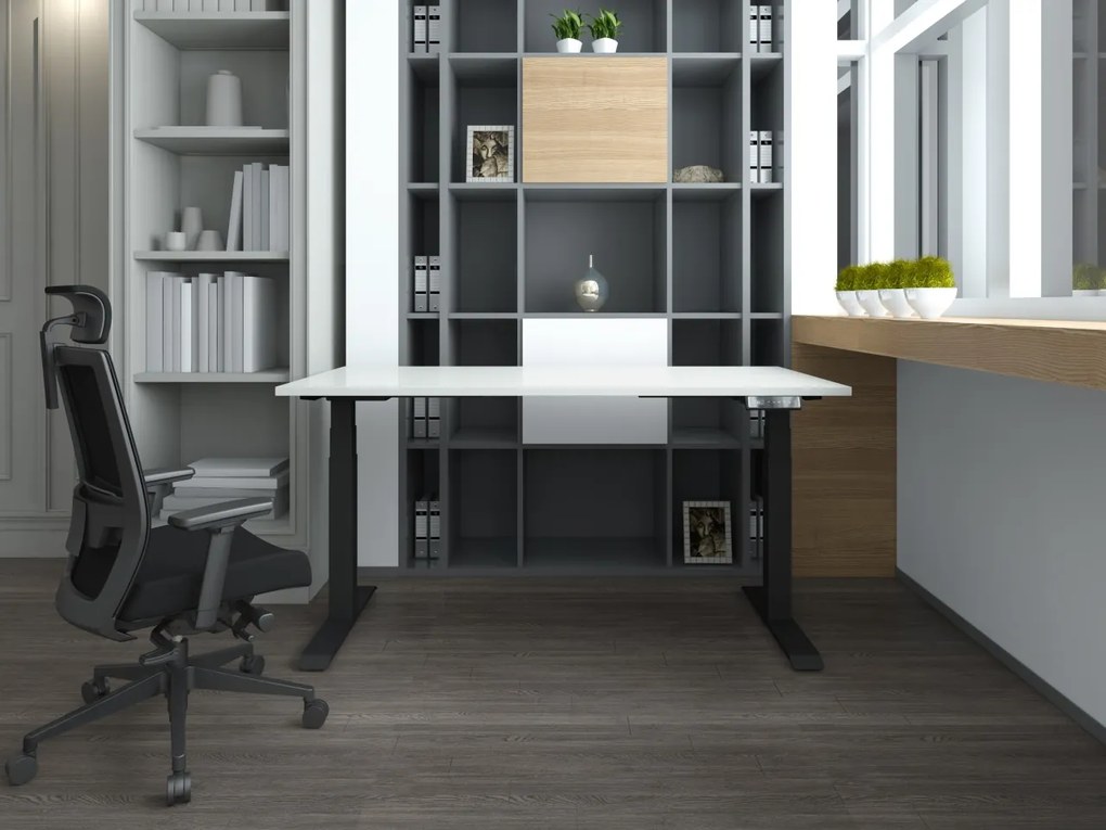 Birou reglabil pe inaltime TerrA7 BLACK- 2 motoare, profil dreptunghiular, Negru (Dimensiune blat: 137x67 cm, Culoare blat: Negru 25mm)