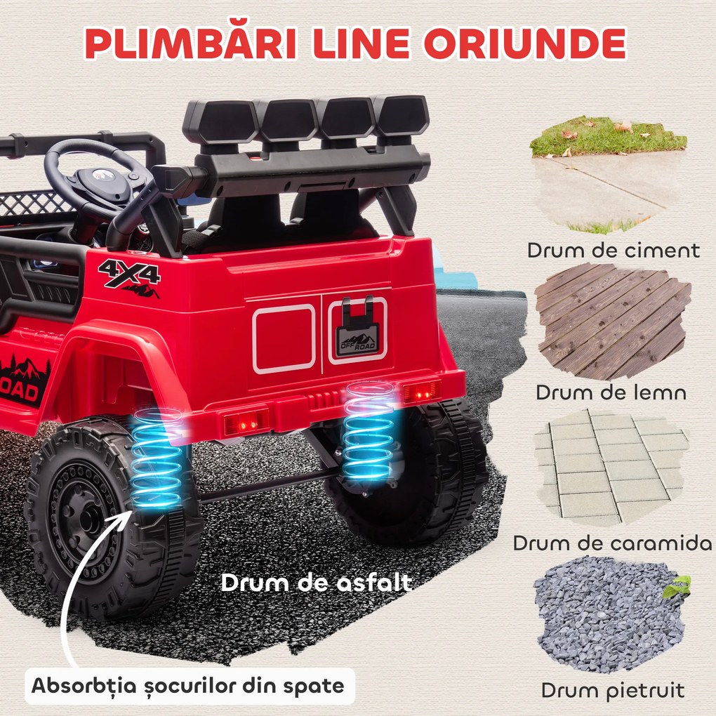 AIYAPLAY Off-road pentru Copii cu Faruri, Claxon, Centură și Telecomandă, din PP și Metal, 99x66x68.5 cm, Roșu | Aosom Romania