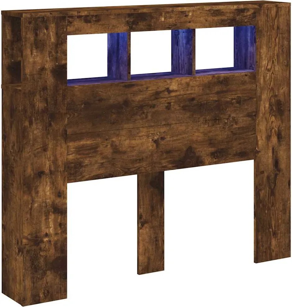 vidaXL Tăblie de pat cu LED, stejar fumuriu, 120x18,5x103,5 cm, lemn