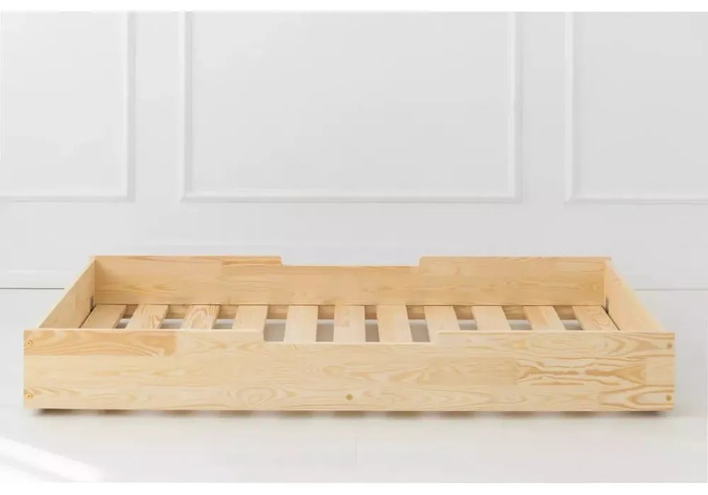 Pat pentru copii în culoare naturală de tip casă/cu extensie suplimentară din lemn de pin cu spațiu de depozitare 90x190 cm Mila RMW – Adeko