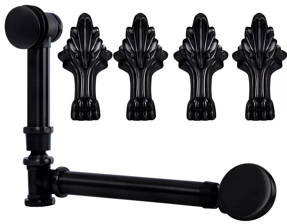 Antica cadă de baie independentă cu picioare negre și scurgere