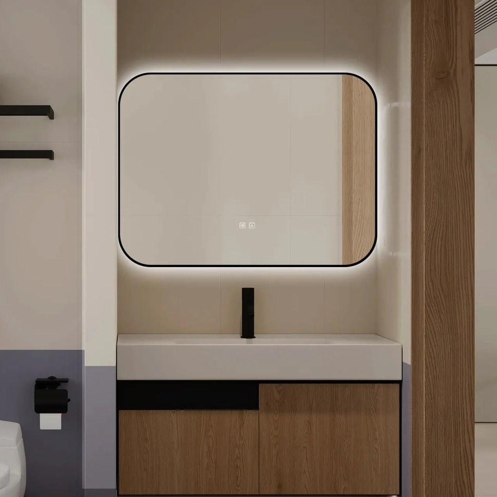 🪞 Oglindă LED cu Touch și Funcție Dezaburire – Ramă Negru, 80x60 cm, Model J187-8060 Smack