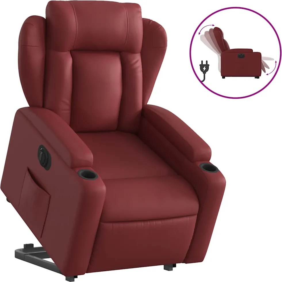 vidaXL Fotoliu rabatabil electric cu ridicare, roșu vin