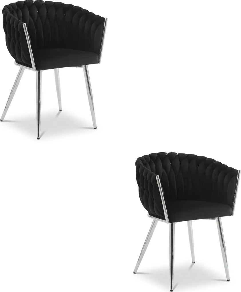 Scaun de masa din catifea ORION VELVET cu picioare argintii, negru
