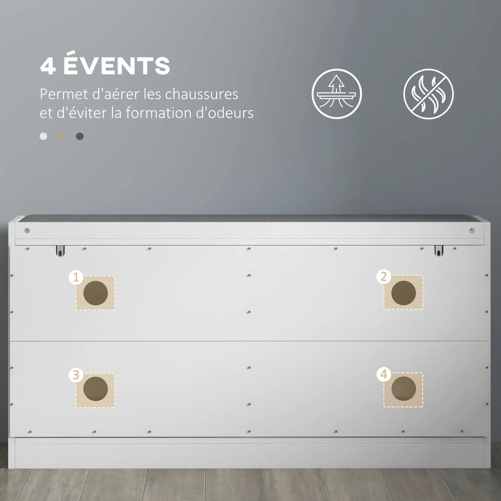 HOMCOM Banc pentru pantofi, banc de depozitare, șezut căptușit, sertar rabatabil, ușă cu model 106 x 24 x 52,5 cm, alb | Aosom Romania