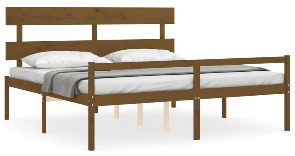 3195374 vidaXL Cadru de pat senior cu tăblie, 200x200 cm maro miere lemn masiv