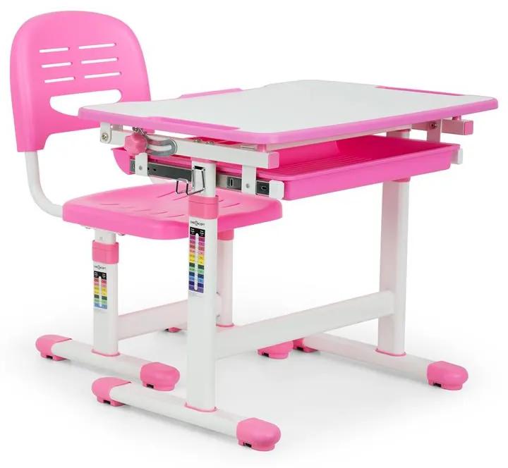 Annika, birou de scris pentru copii, set de două piese, masă, scaun, reglabil pe înălțime, roz