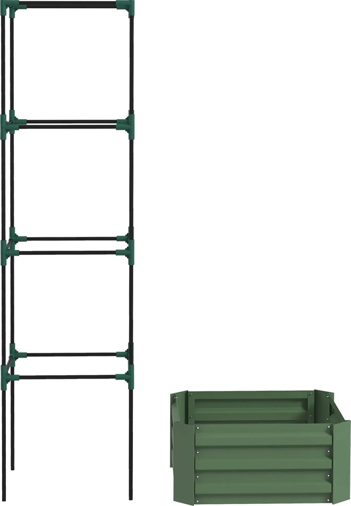 Outsunny Jardinieră cu spalier reglabil, ladă de flori cu cușcă pentru roșii din oțel galvanizat 61 x 61 x 187 cm verde | Aosom Romania