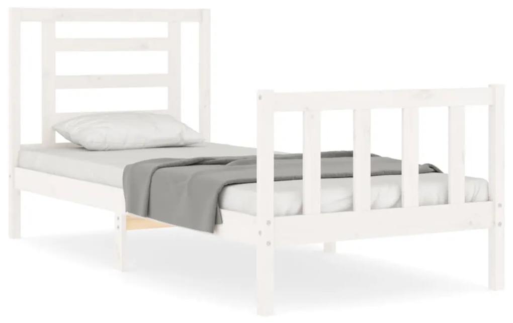3192867 vidaXL Cadru de pat cu tăblie, alb, 90x200 cm, lemn masiv