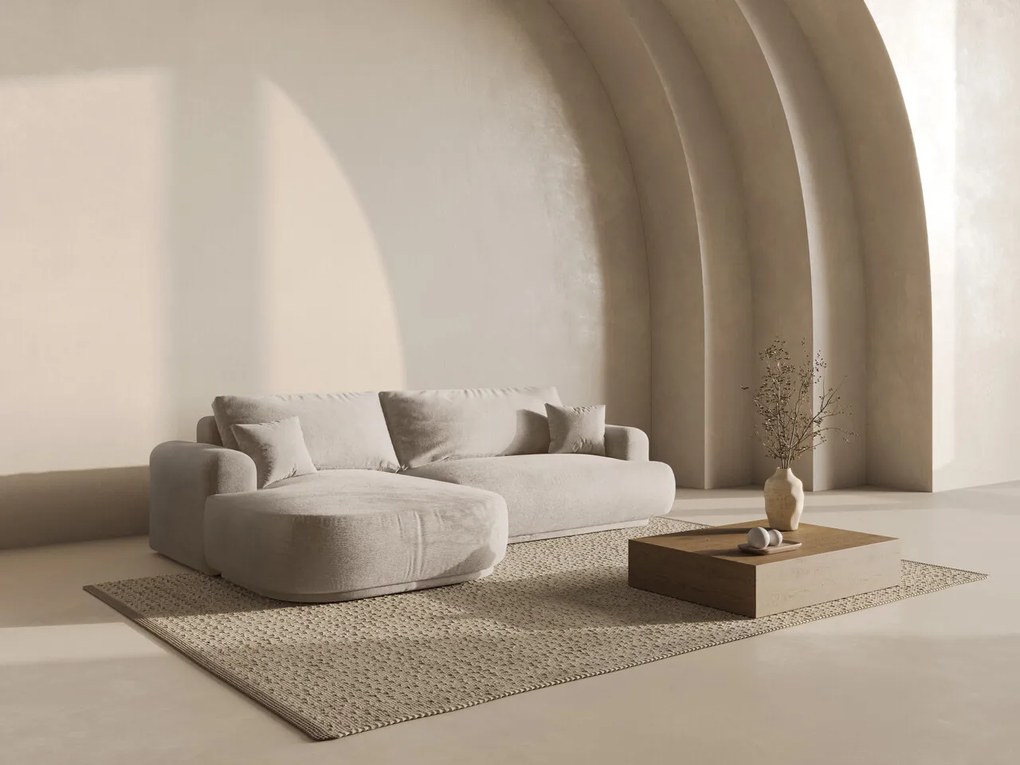 Coltar extensibil stanga 5 locuri, modular, cu lada depozitare, Ella, Micadoni Home, 271x174x94 cm, tesatura structurata chenille, bej sand
