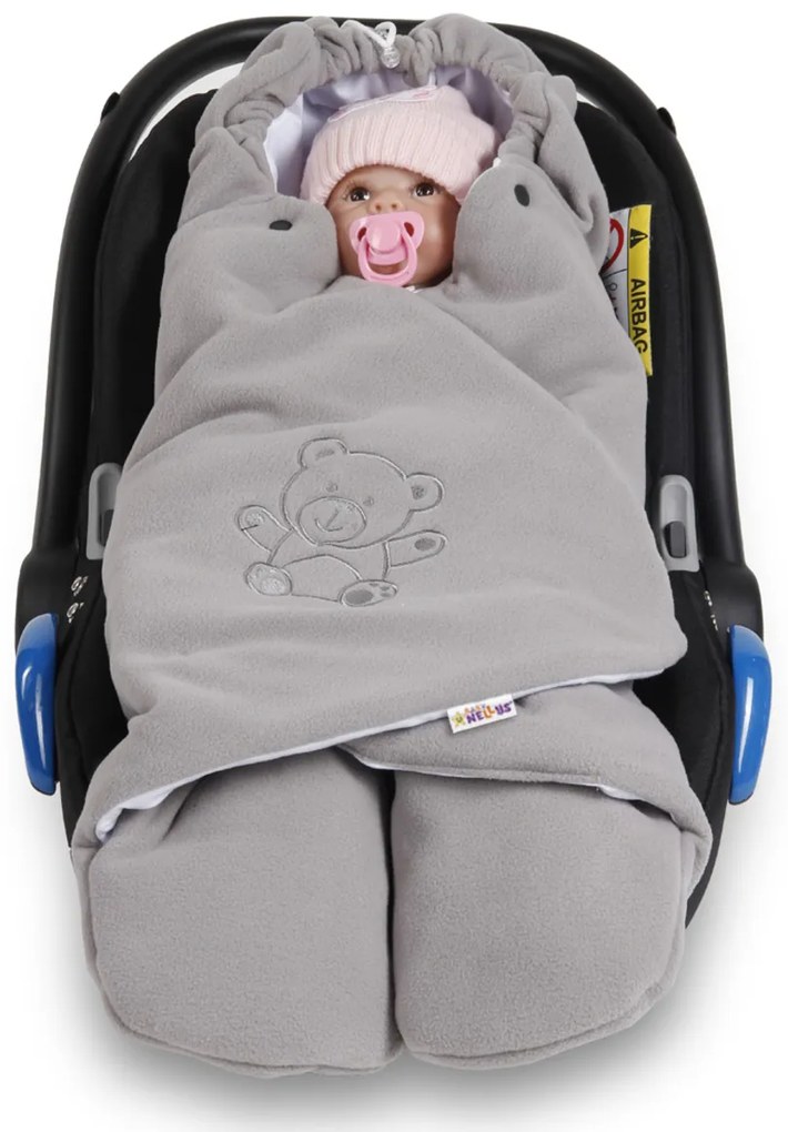 Sistem de înfășat pentru bebeluși/ Sac de dormit Baby Nellys - fleece polar, bumbac bio - gri