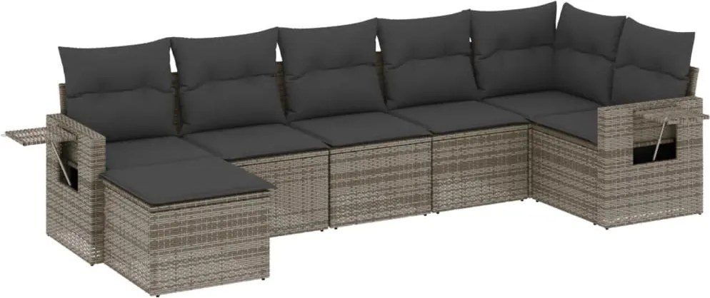 vidaXL Set canapele de grădină, 7 piese, cu perne, gri, poliratan