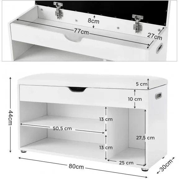 Raft Pantofi, Alb, 80 x 30 x 44 cm
