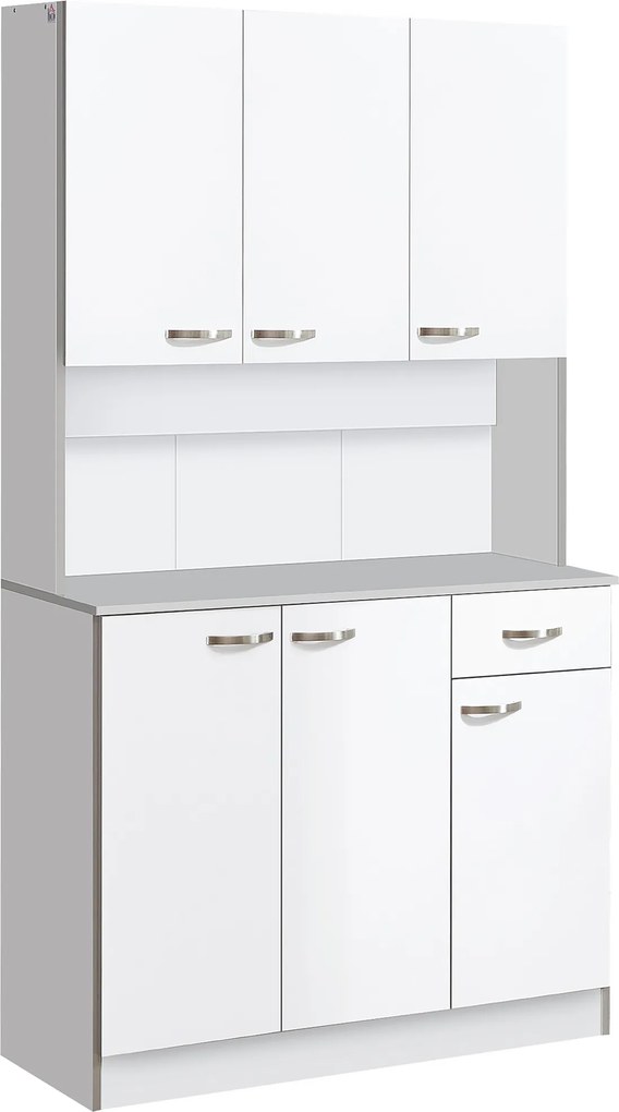 HOMCOM Bufet de bucătărie dulap de bucătărie contemporan depozitare multiplă 6 uși 1 sertar + blat mare | Aosom Romania