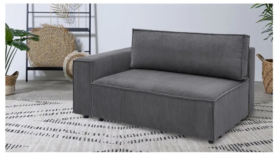 Modul pentru canapea gri închis cu tapițerie din catifea reiată (cu colț pe partea stângă ) Nihad modular – Bobochic Paris