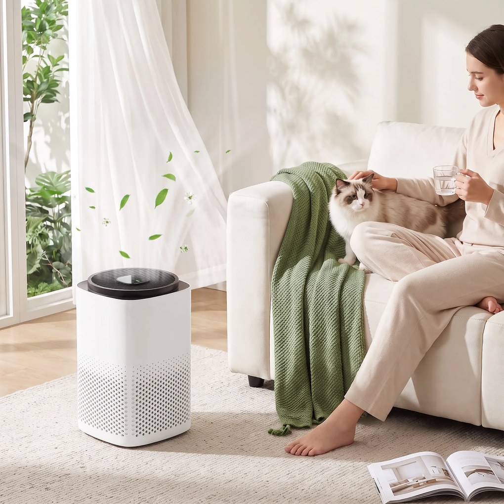 HOMCOM Purificator de Aer Smart cu Aplicație, WiFi, pentru 27 m², Filtru HEPA, CADR 225 m³/h, 28 dB | Aosom Romania