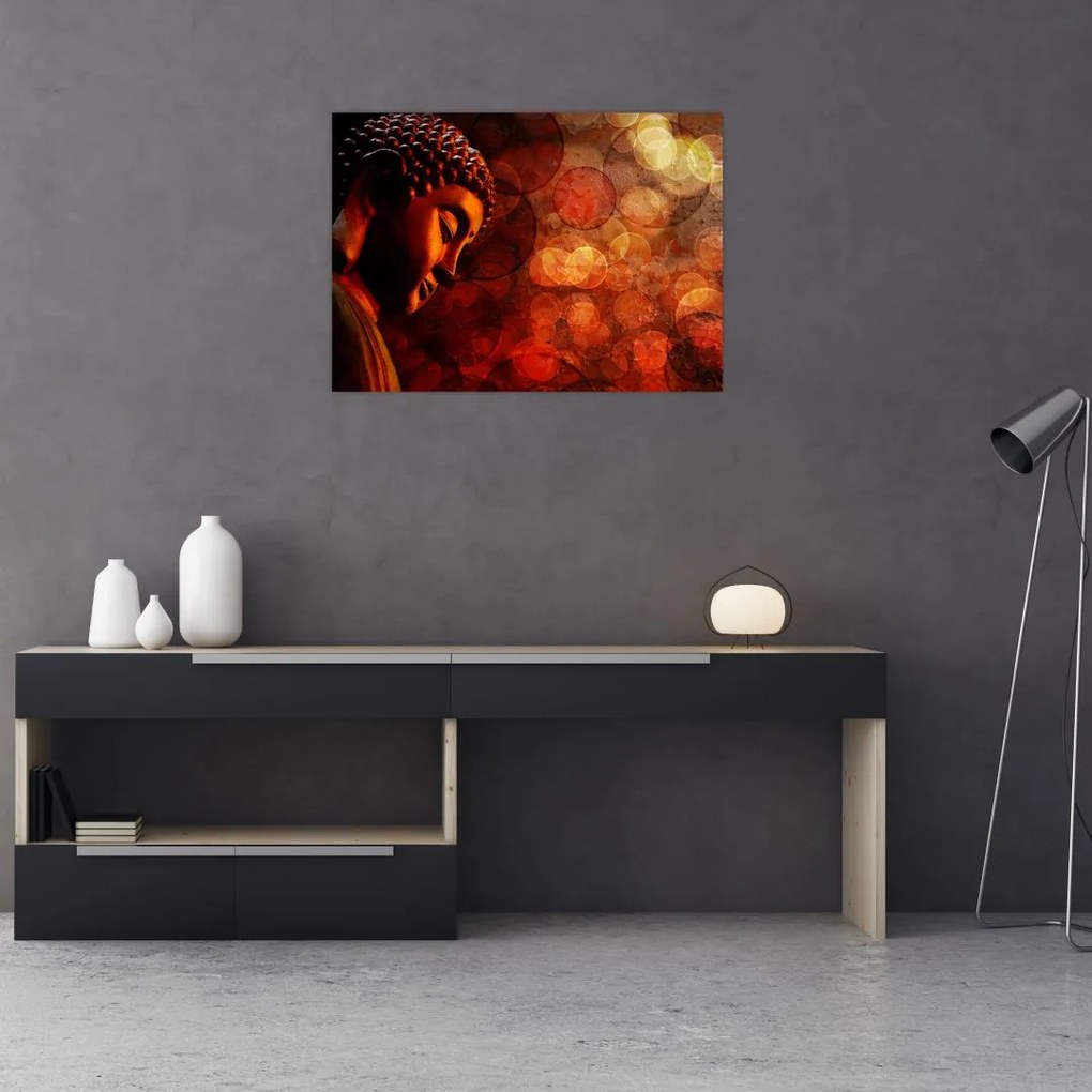 Tablou pe sticlă - Buddha în nuanțe roșii (70x50 cm)