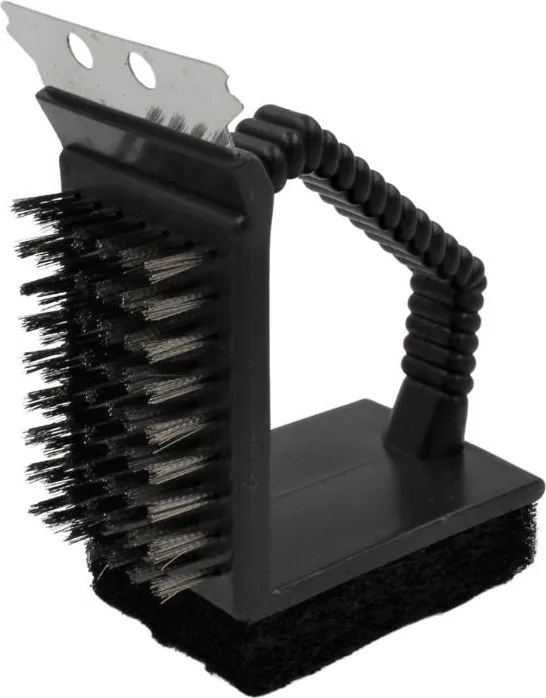 Perie premium 3 în 1 pentru curățarea grătarului, cu peri metalici rezistenți, racletă din oțel și burete abraziv, BBQ
